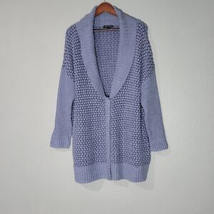 H by Halston Womens Wool Blend Cable Knit  Cardigan Blue sz L